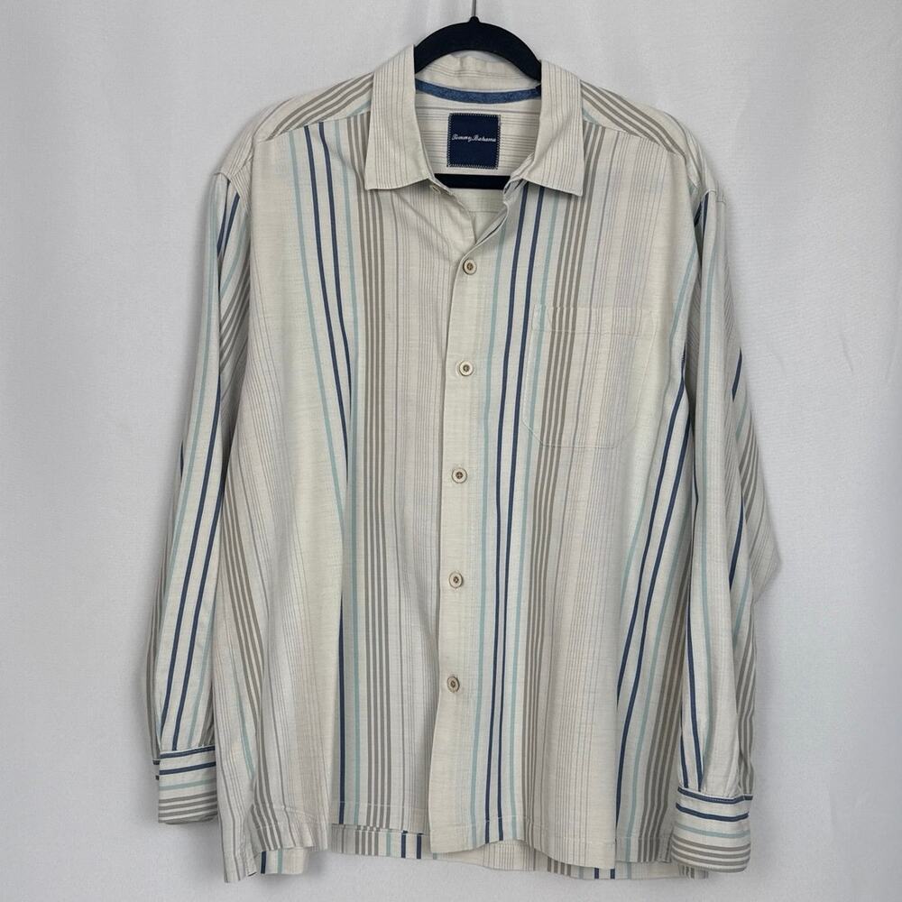 Tommy Bahama Mens Striped Button Up Long Sleeve Shirt Size XL Coastal Resort